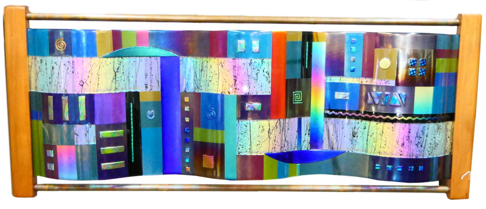 CUSTOM MADE LARGE STAIN GLASS INDOOR WINDOW: This graced the bedroom of a 4 million dollar Hillsboro estate. Custom built had a light behind , measures 22" X 56" 3 large waves.