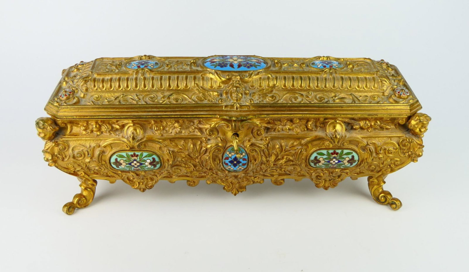 ANTIQUE FRENCH DORE BRONZE CHAMPLEVE LOCKING CASKE (1 of 10)