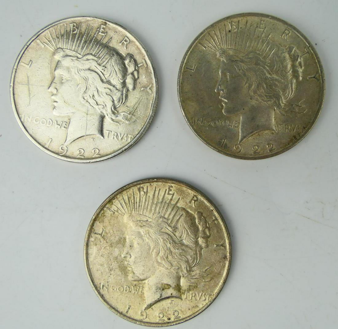 LOT OF (3) U.S. 1922  SILVER PEACE DOLLARS (1 of 5)