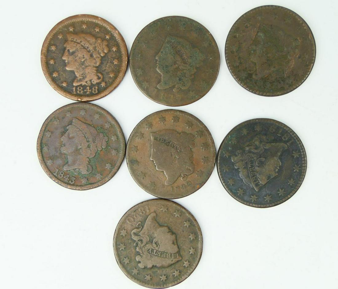 LOT OF (7) U.S. LARGE ONE CENT PIECES (1 of 7)
