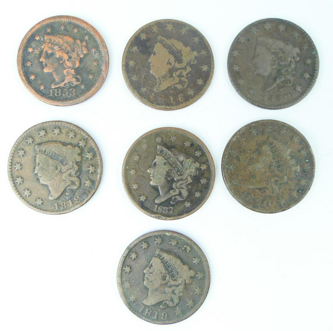 LOT OF (7) U.S. LARGE ONE CENT COINS (1 of 7)