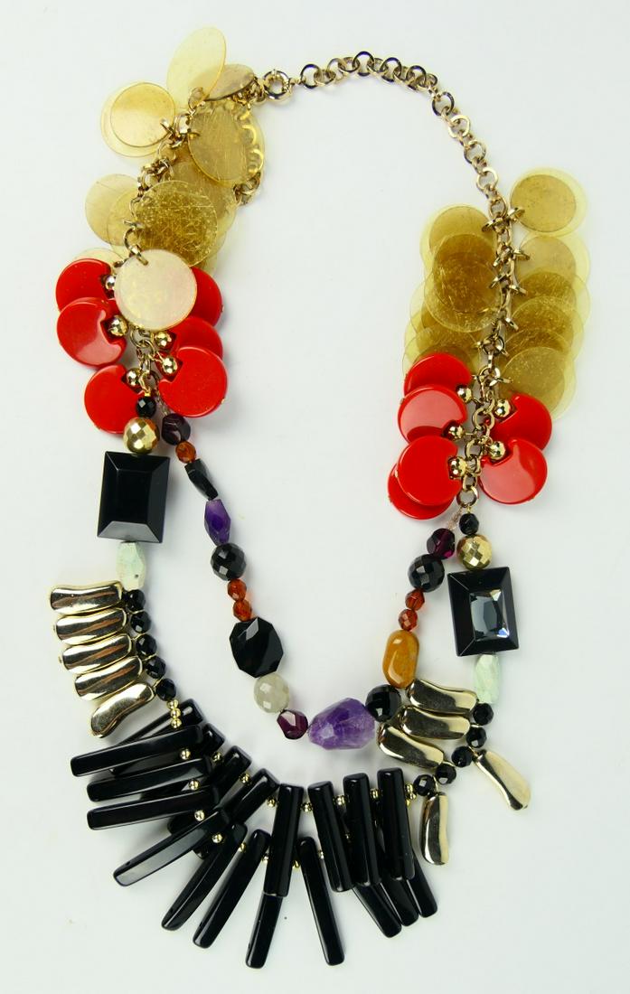 ETRO OF MILANO HEAVY ETHNIC NECKLACE: About 22" long with faux jewels throughout, original bag and box