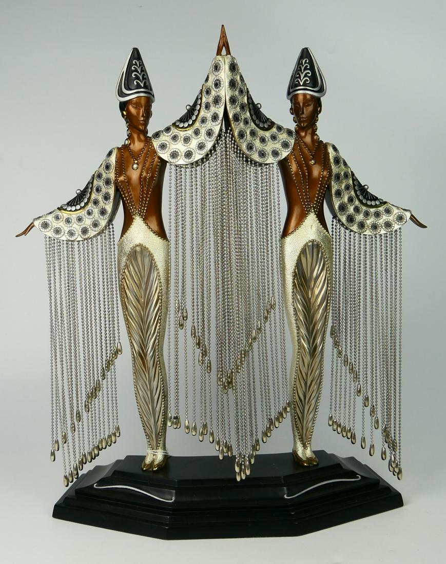 ERTE BRONZE LES BIJOUX DE PERLES" LIMITED WITH COA: This bronze is a limited edition of 500. # 36/500 purchased in 1991 at Dyansen galleries, for $12,000. Measures 18 1/2" the dominant patina is white gold leaf. Designed after a series of drawings, tha