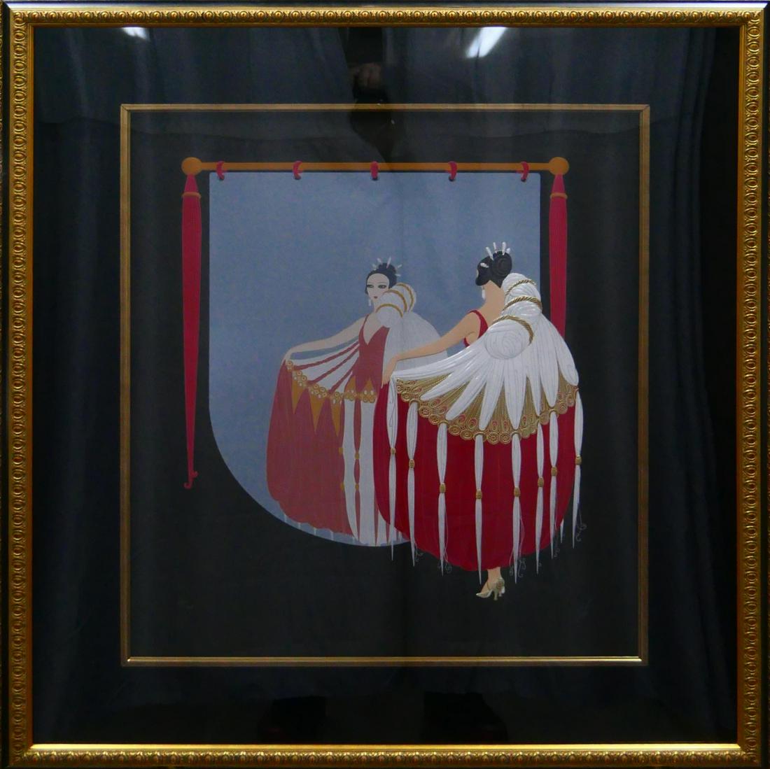 ERTE SERIGRAPH "THE MIRROR" LIMITED EDITION SIGNED: ERTE, (Russian 1892-1990): "The Mirror", Serigraph, sight size 26" x 20.5", signed lower right, numbered 120/150, custom black and gold frame with matting 36" x 32". Born in Russia and the son of an a