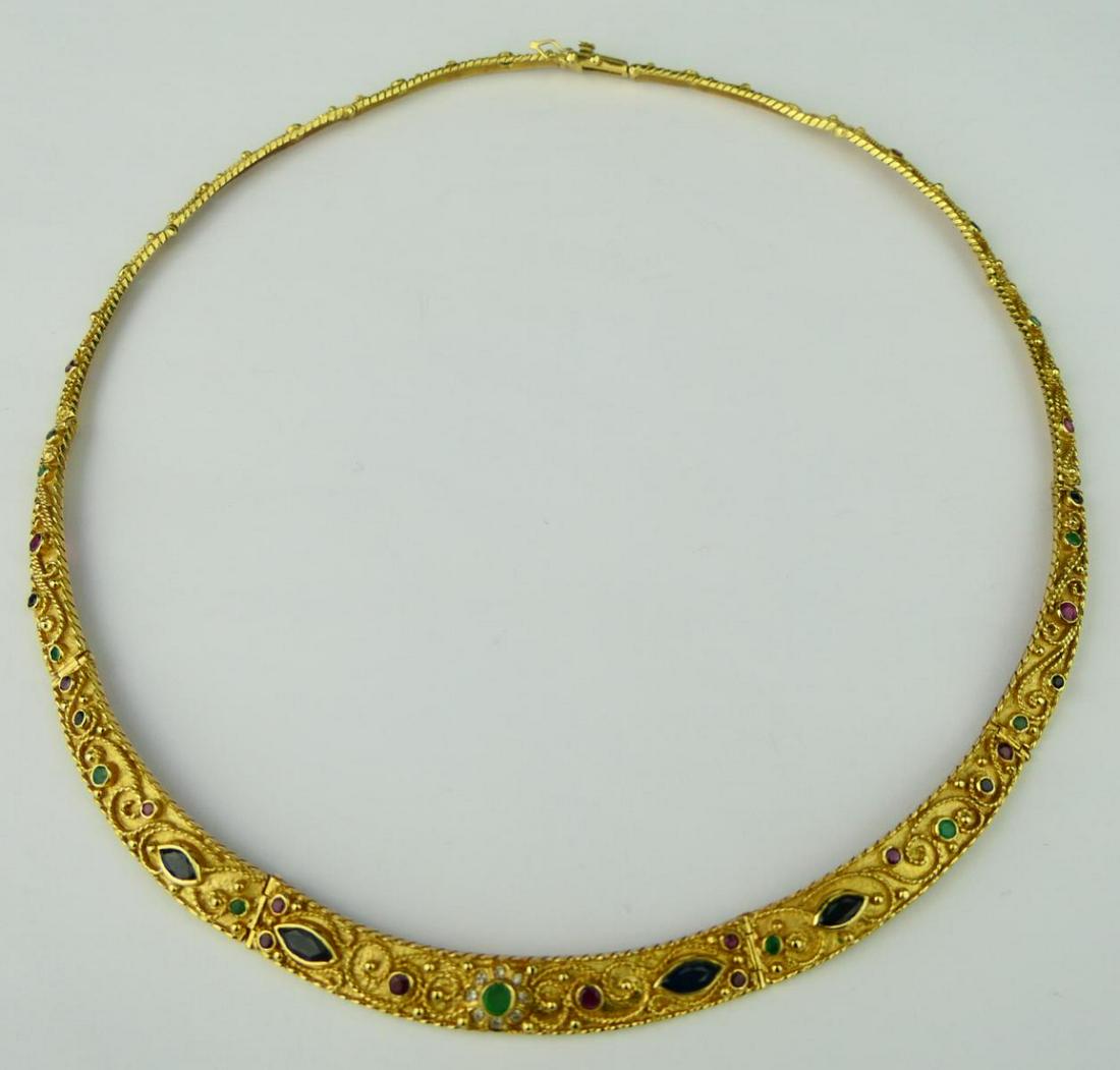 EGYPTIAN REVIVAL 18KT Y GOLD & JEWELED CHOKER (1 of 8)