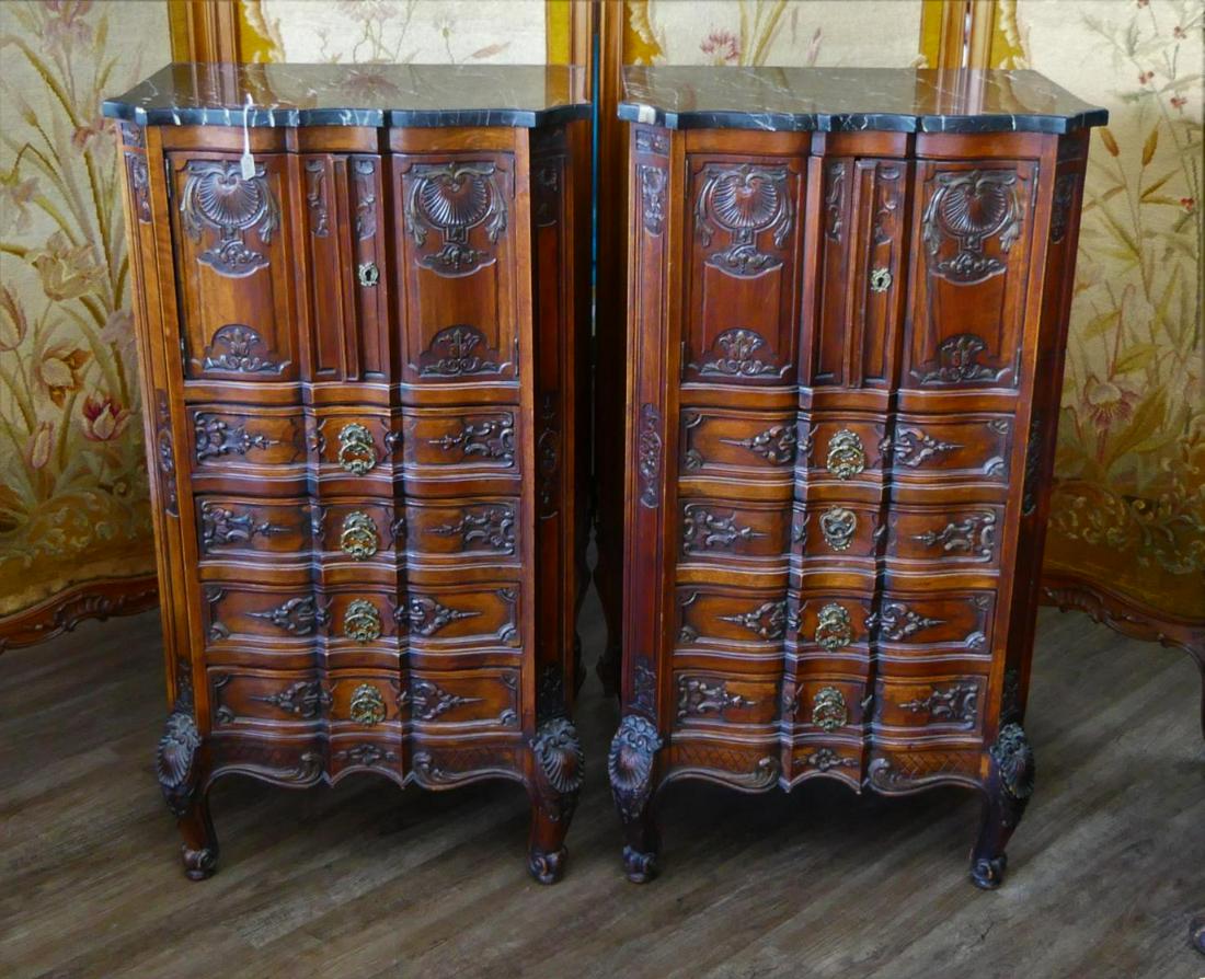 Pr FINE BELGIAN MARBLE TOP CARVED WOODEN CHESTS (1 of 8)