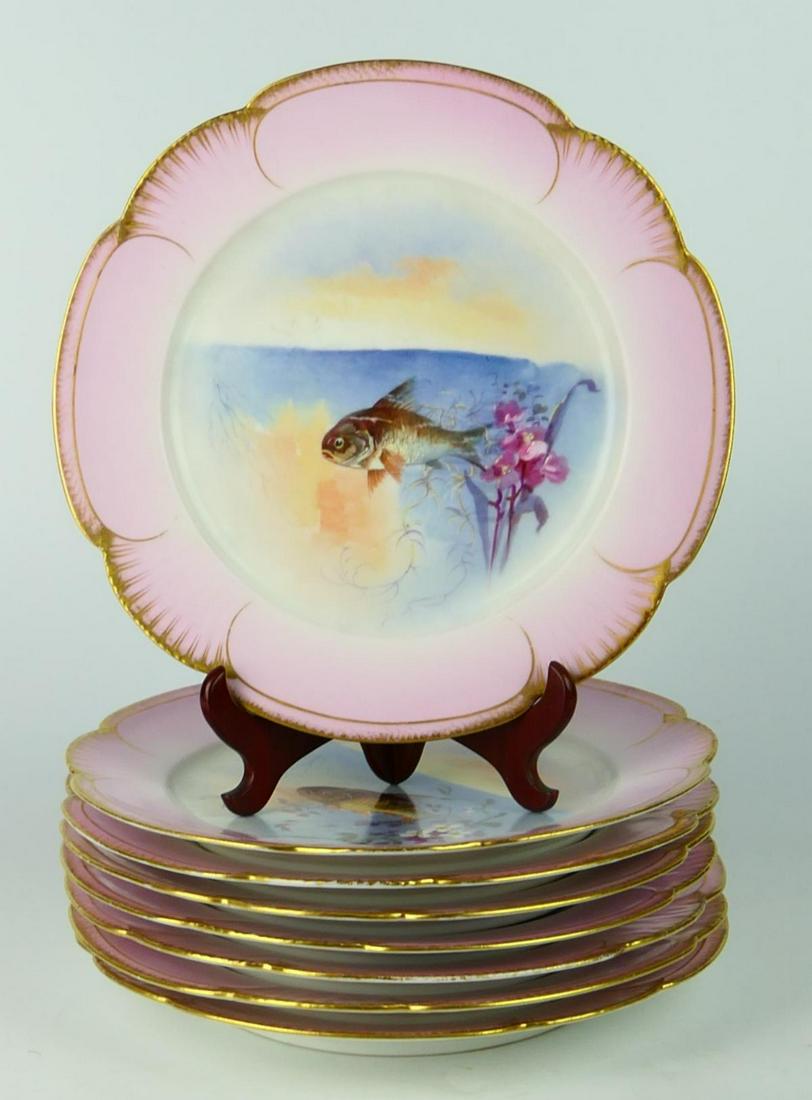SET (10) FABULOUS ANTIQUE HAND PAINTED FISH PLATES (1 of 4)