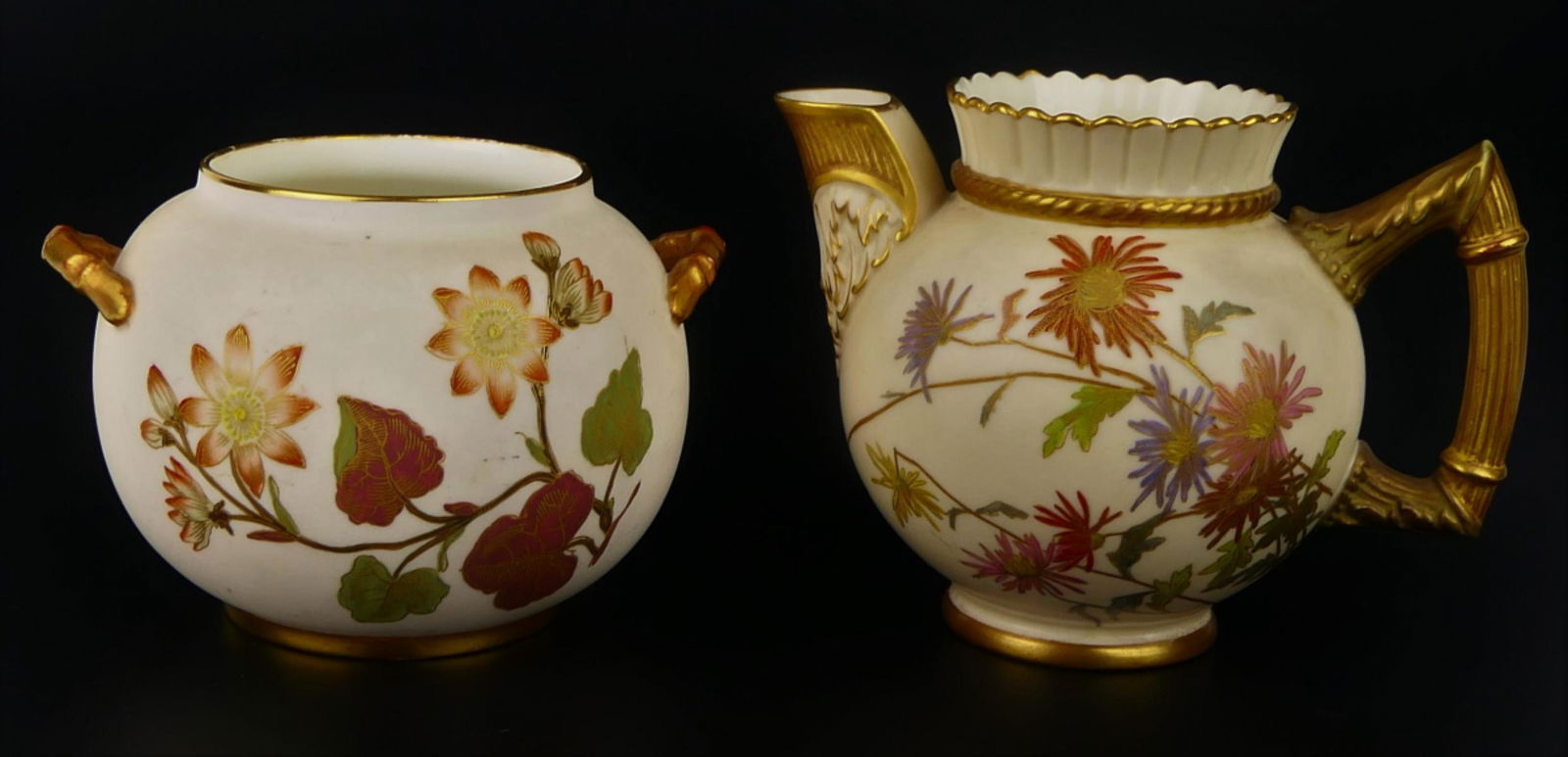 ANTIQUE ROYAL WORCESTER CREAMER & SUGAR PURPLE (1 of 6)