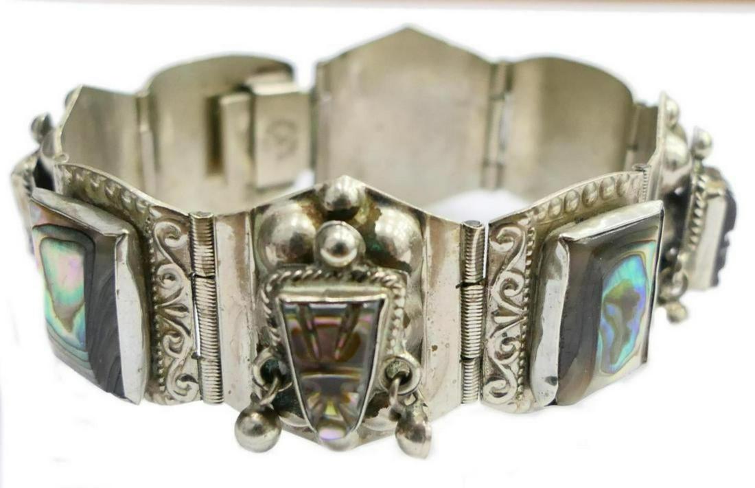 VINTAGE HEAVY STERLING MEXICAN ABALONE BRACELET (1 of 2)