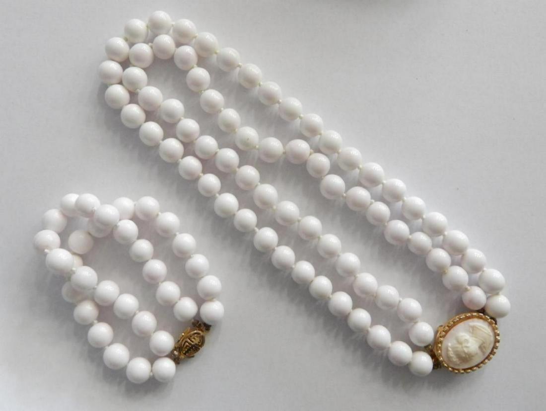 WHITE & PINK CORAL NECKLACE AND BRACELET SET (1 of 3)