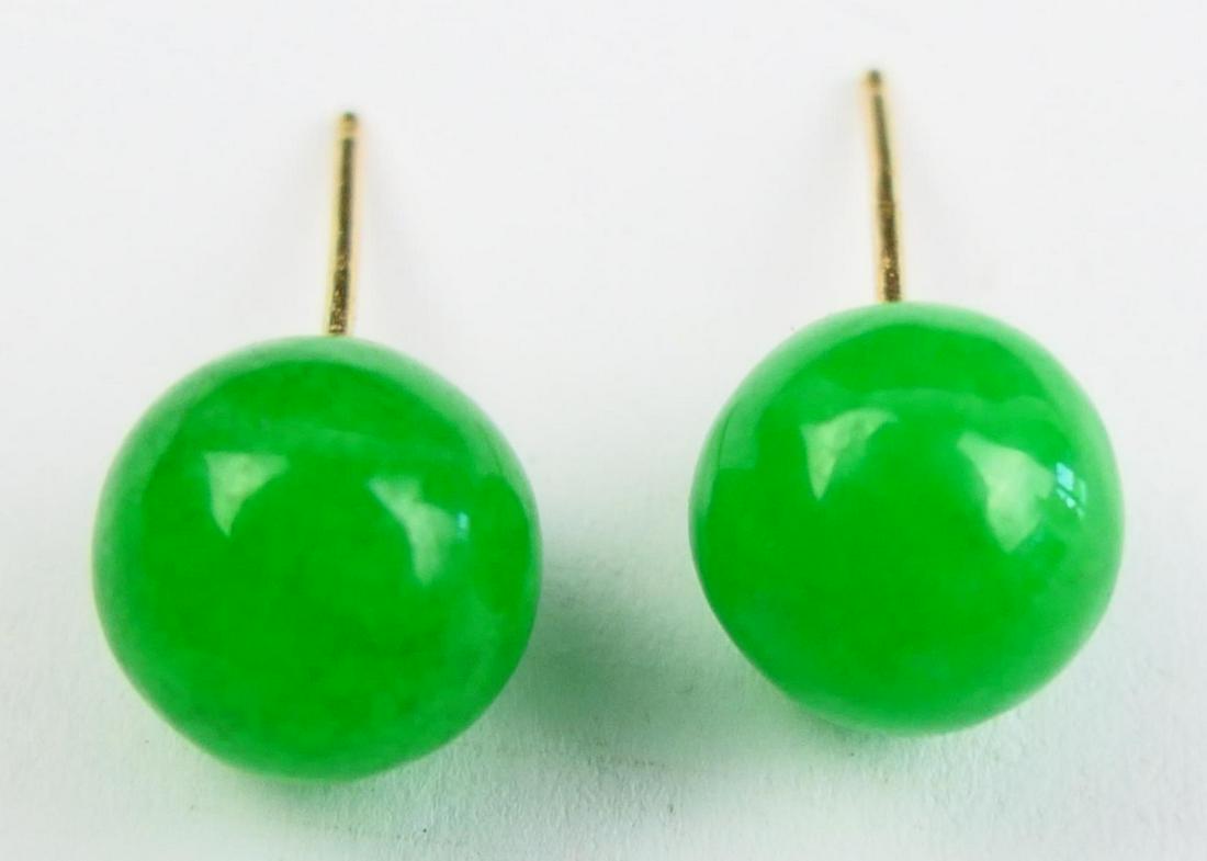 Pr 14K YG CHINESE GREEN JADEITE BEAD EARRINGS (1 of 1)