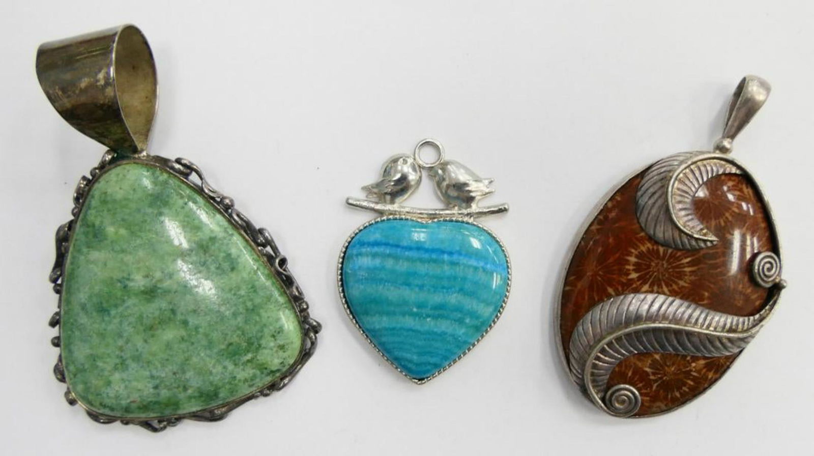 LOT OF 3 VTG STERLING & STONE PENDANTS (1 of 1)