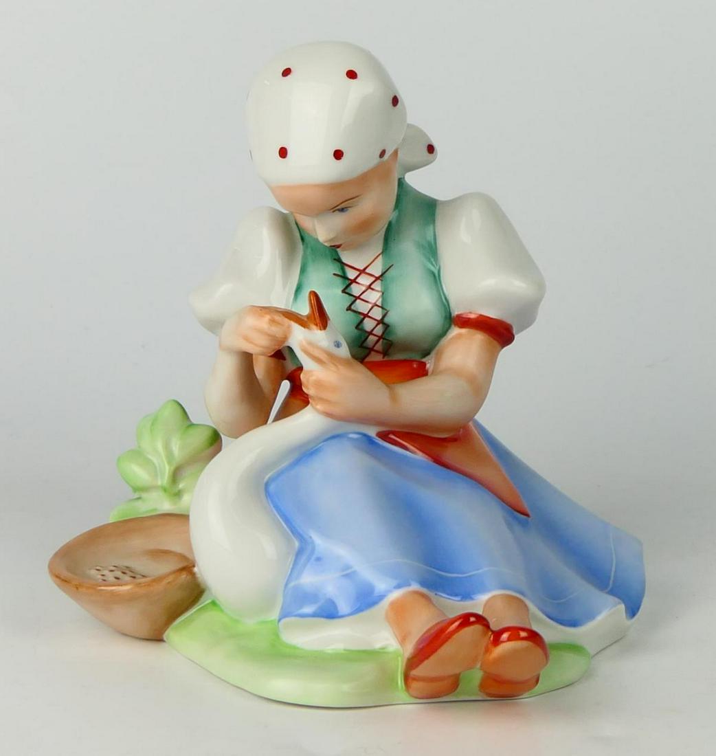 ZSOLNAY PORCELAIN GIRL WITH DUCK, H 7": ZSOLNAY PORCELAIN GIRL WITH DUCK, H 7"