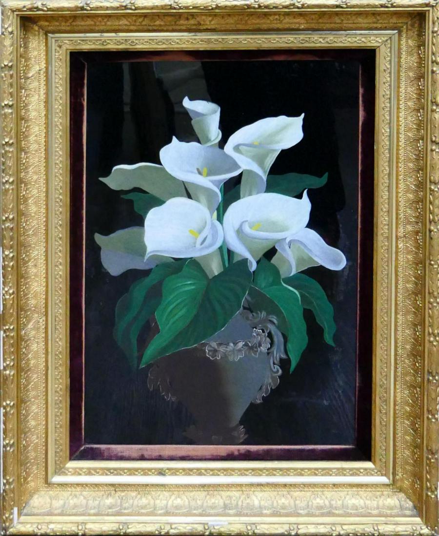 ANTIQUE OIL PAINTING ON MIRROR OF CALLA LILIES (1 of 4)