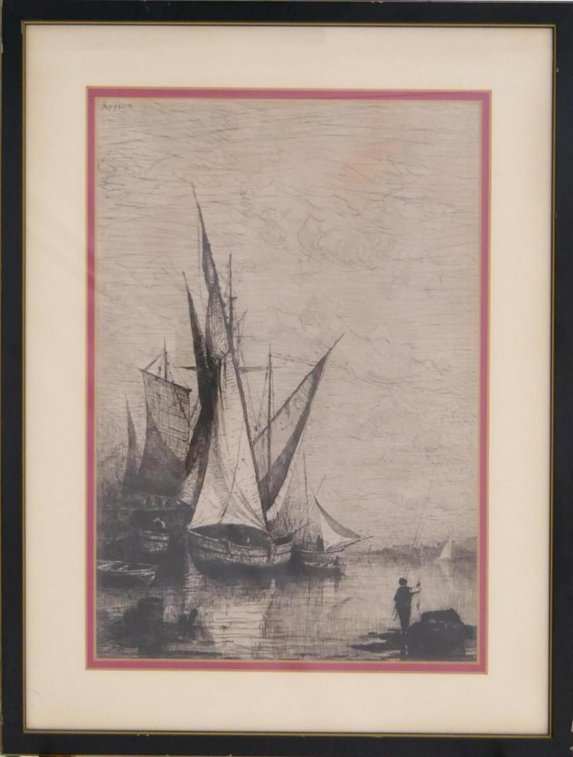 SIGNED APPIA SAILBOAT ANTIQUE INK WORK ON PAPER (1 of 5)