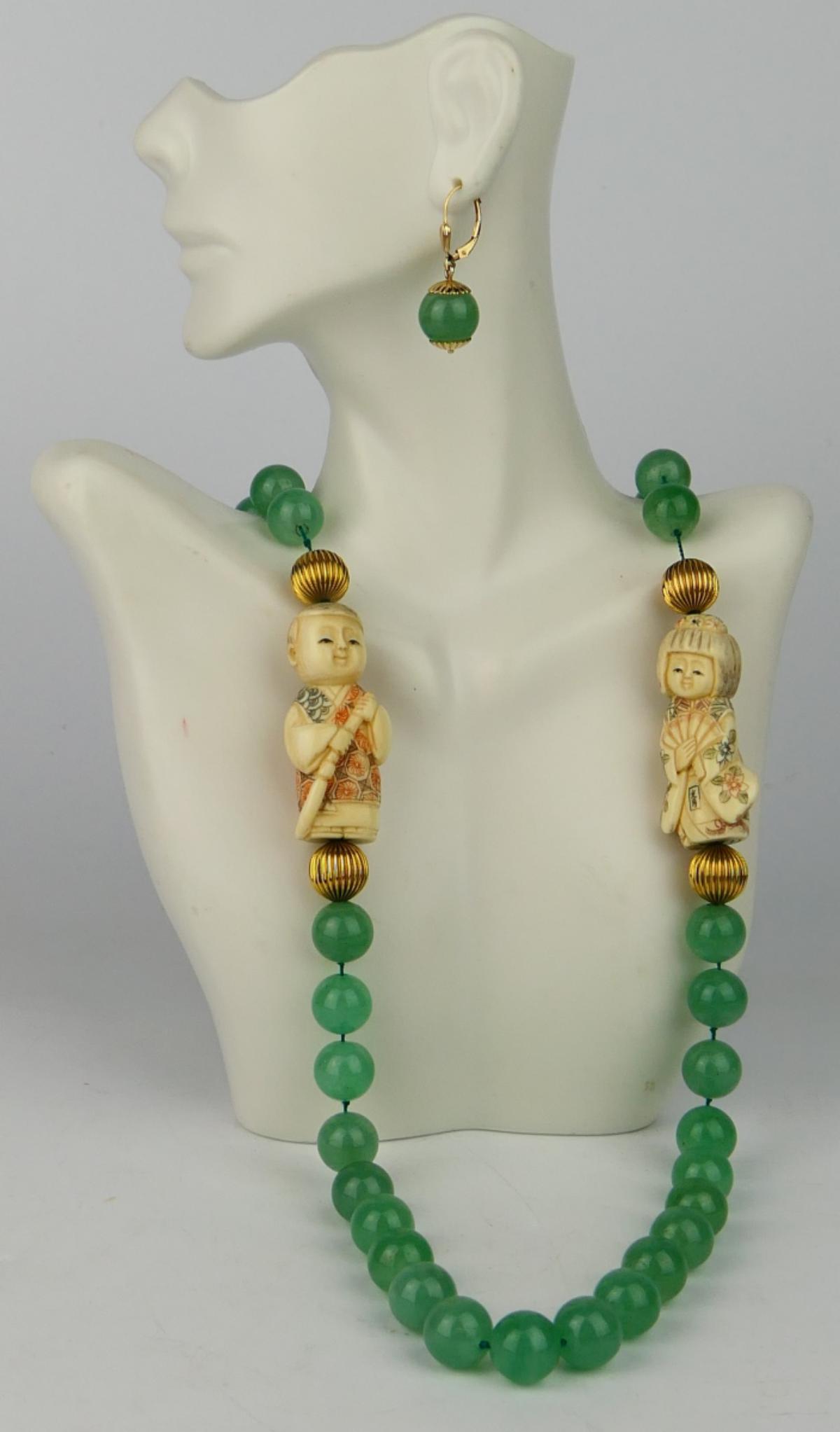CHINESE JADEITE 14KT Y GOLD NETSUKE JEWELRY SUITE (1 of 11)