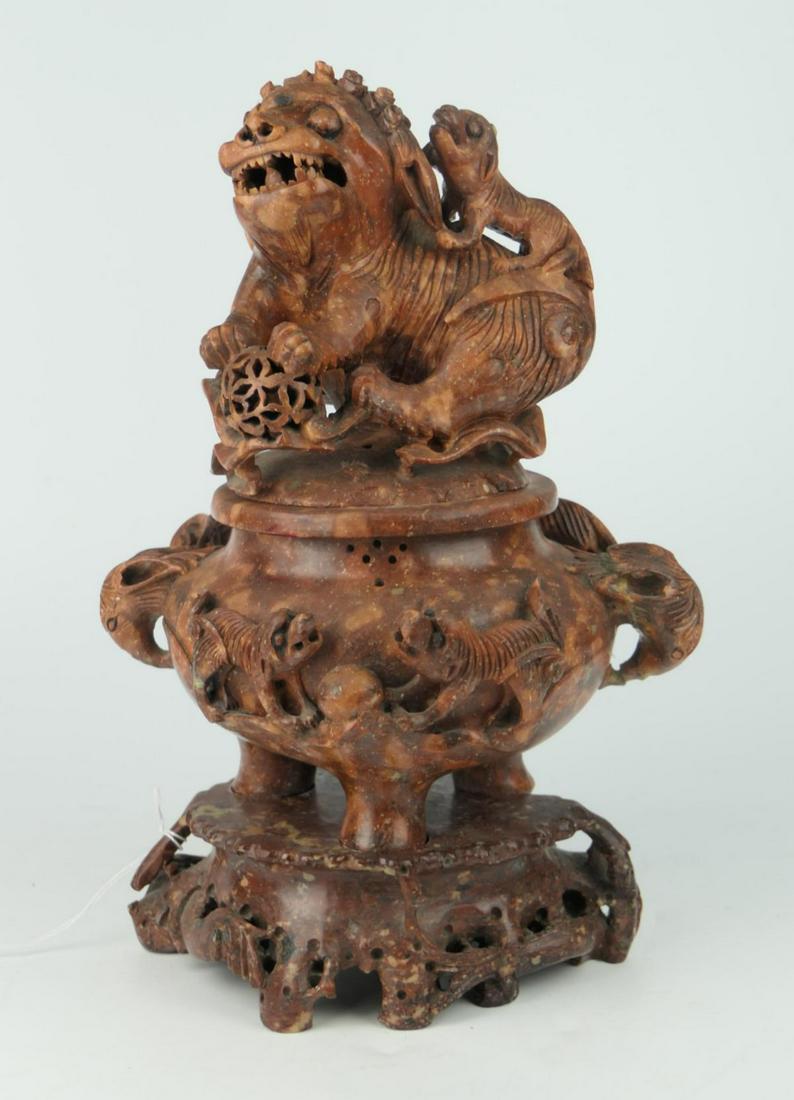 ANTIQUE CHINESE LARGE FOO DOG SOAP STONE BURNER (1 of 9)