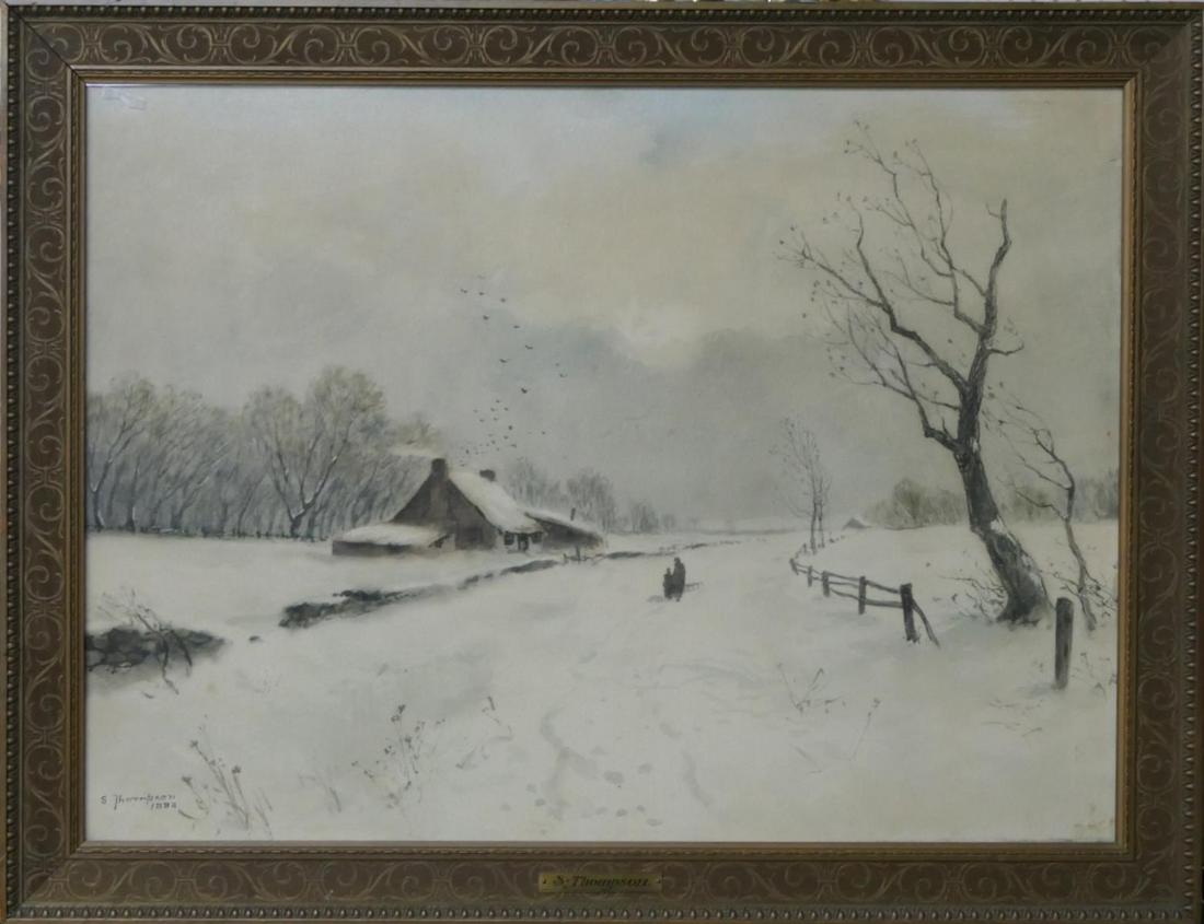 FABULOUS 19TH C. W/C WINTER SCENE S. THOMPSON (1 of 4)