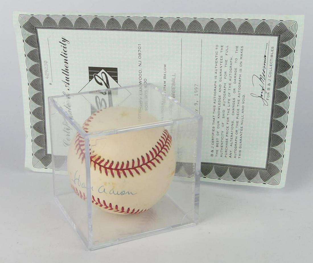 AUTOGRAPHED HANK AARON BASEBALL WITH CERTIFICATE (1 of 3)