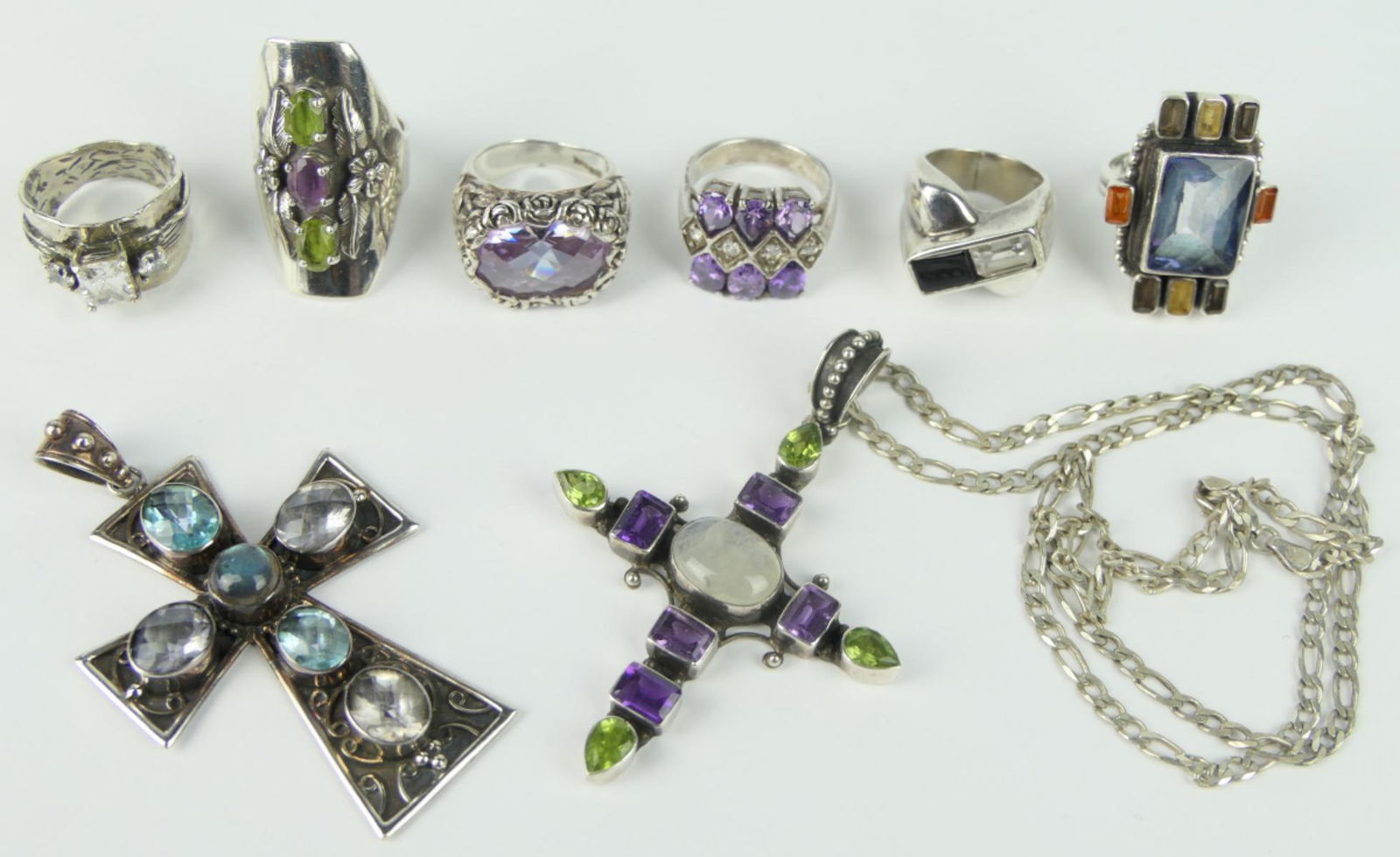 9pc STERLING SILVER JEWELRY LOT; RINGS PENDANTS + (1 of 5)