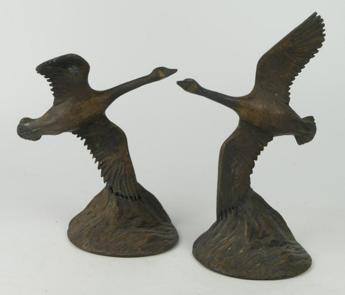 SET OF 20TH CENTURY BRONZE BOOK ENDS OF GEESE (1 of 6)