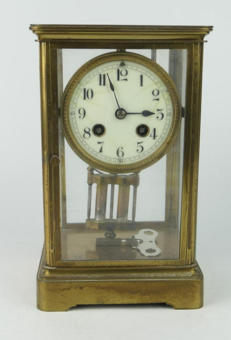 ANTIQUE BRASS MANTLE CLOCK MERCURY PENDULUM (1 of 4)