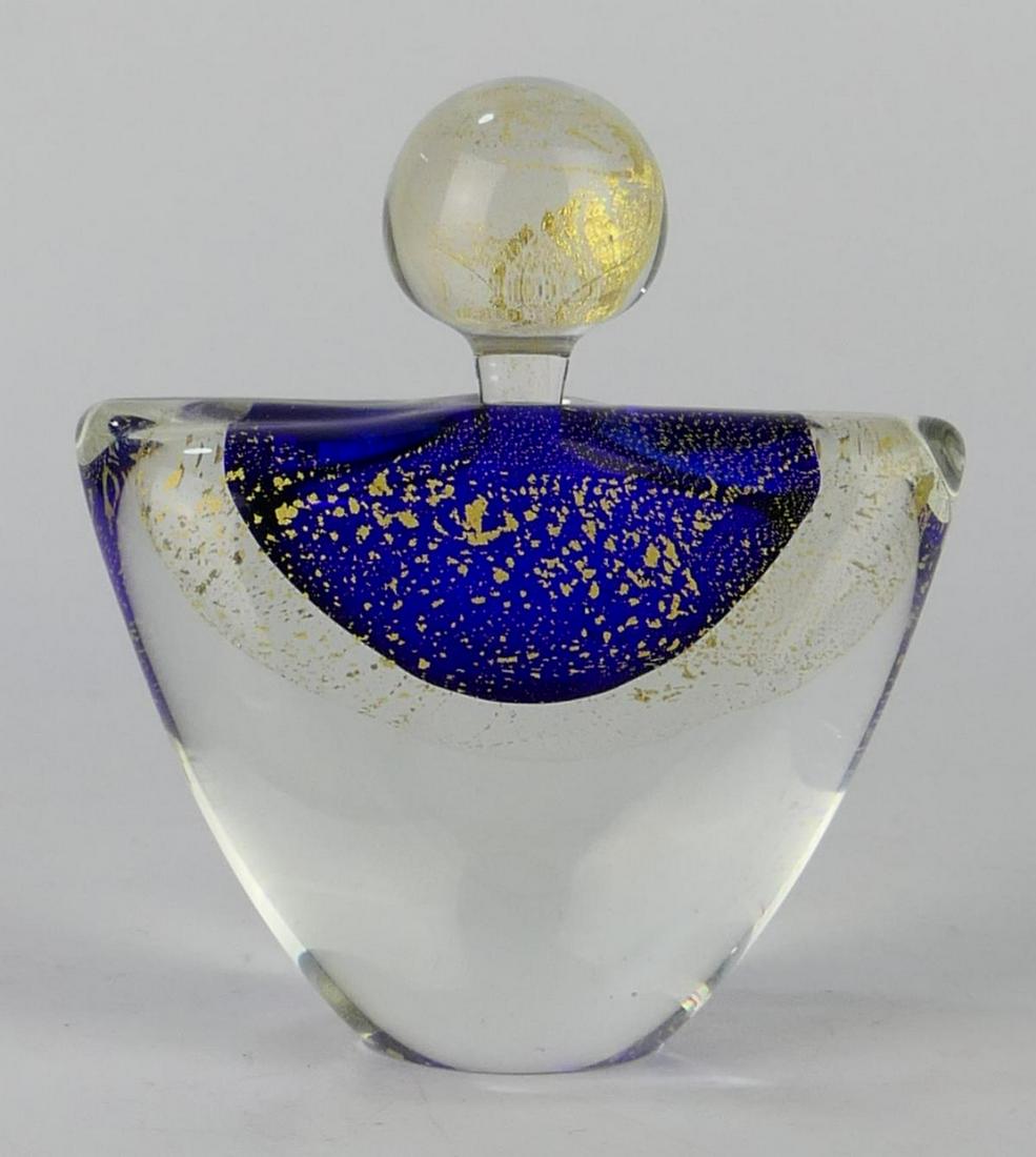 SIGNED BL GOLD FLECK COBALT ART GLASS SCENT BOTTLE (1 of 4)