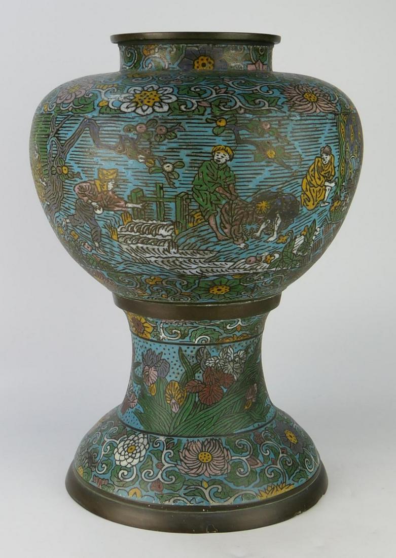 ANTIQUE JAPANESE LARGE CHAMPLEVE ENAMELED URN (1 of 9)