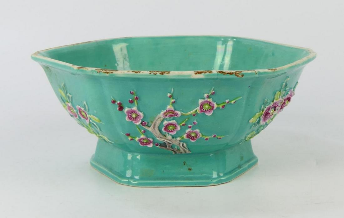CHINESE TURQUOISE GLAZE FOOTED LOTUS FORM BOWL (1 of 7)