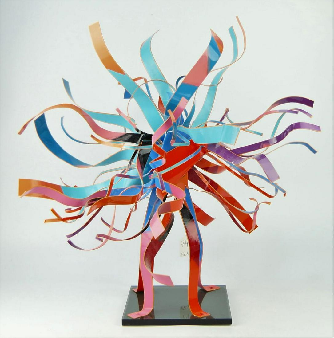 DOROTHY GILLESPIE (USA 1920-2012) ALUMINUM SCULPTU: Dorothy Muriel Gillespie (AMERICAN / NEW YORK, 1920 - 2012) enameled metal sculpture. Signed and marked as limited edition 4/9. Mounted on a translucent black acrylic base. Measures approx. 21" height