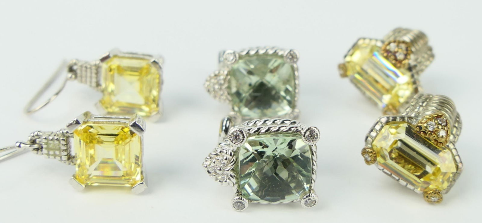 JUDITH RIPKIA 3 PAIRS OF 925 EARRINGS 1 WITH 18KT: 3 Pairs of signed Judith Ripka earrings, one with 18kt yellow gold, citrine, topaz on the others