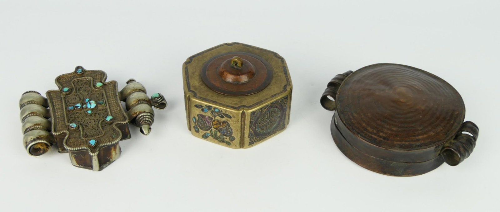 CHINESE 3 TIBETTIAN ANTIQUE COVERED BOXES (1 of 5)