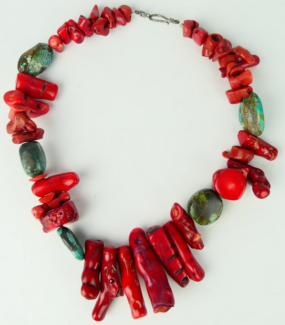 VINTAGE RED CORAL & TURQUOISE CHOKER NECKLACE (1 of 5)