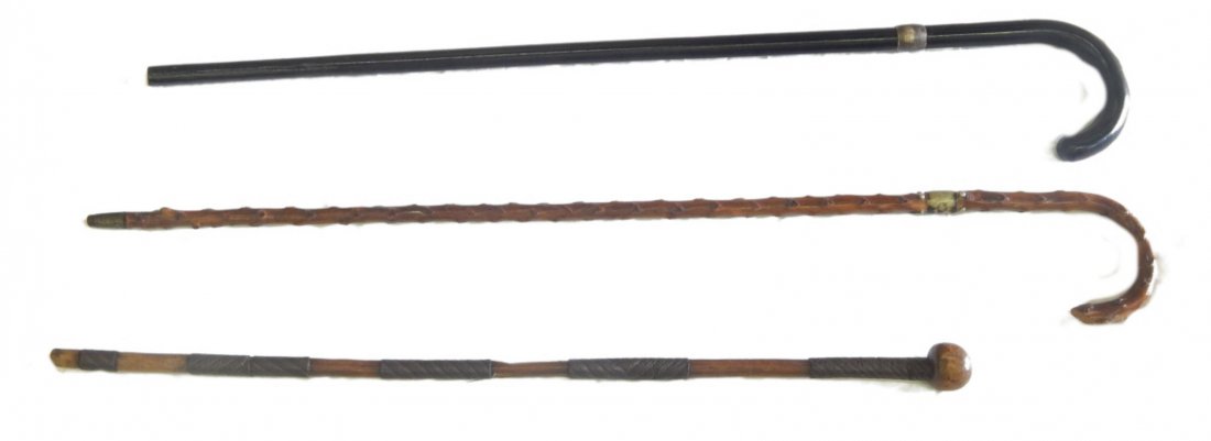 LOT OF 3 ANTIQUE WOODEN WALKING CANES (1 of 5)