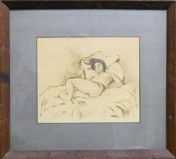 DRAWING AARON SHIKLER AMERICAN BORN 1922-2015: Aaron Shikler (American, b. 1922), Nude Lying in Repose, , charcoal on paper, signed lower RIGHT, sight: 10"h x 9"w, overall (with frame): 17.5"h x 15.5"w