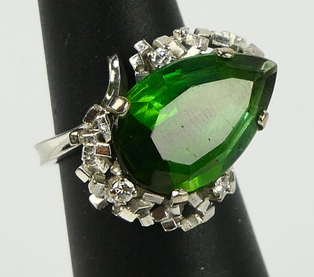 14KT WHITE GOLD DIAMOND & TOURMALINE LADIES RING (1 of 4)