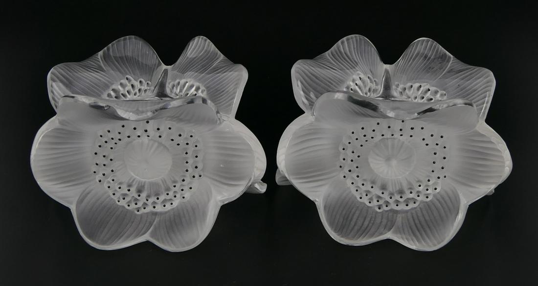 PAIR OF LALIQUE ANEMONE CANDLE STICK HOLDERS (1 of 3)