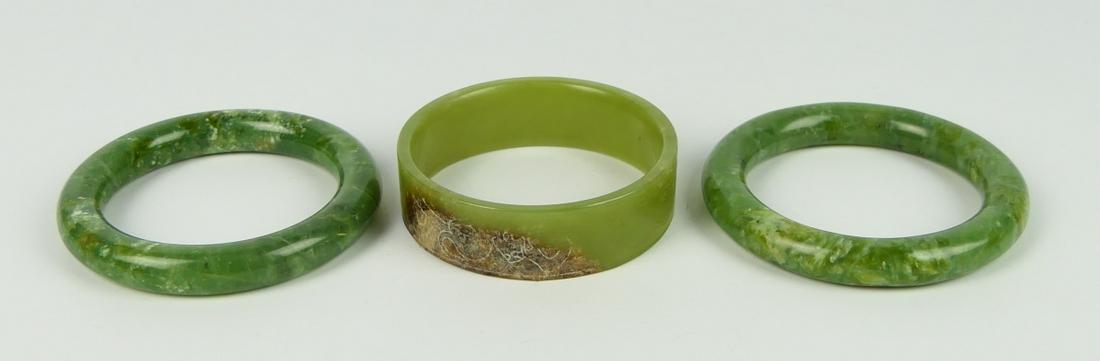 LOT OF 3 CHINESE GREEN JADE BANGLE BRACELETS (1 of 5)