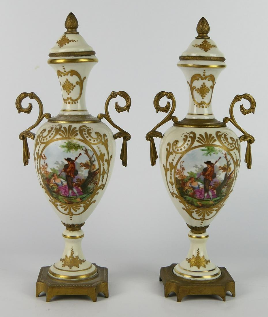 PAIR OF VINTAGE FRENCH SEVRES STYLE URNS (1 of 5)