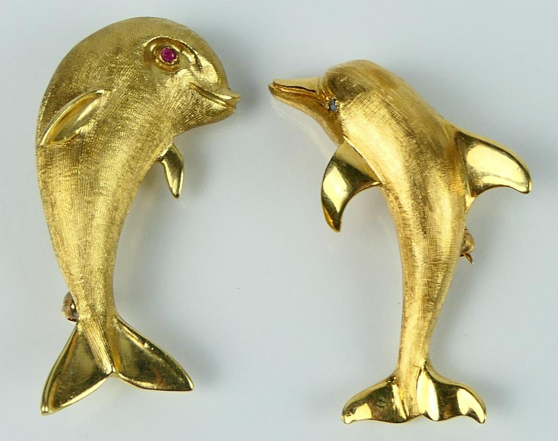 PAIR OF 14KT YELLOW GOLD DOLPHIN PINS (1 of 4)