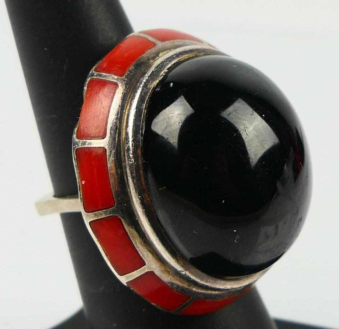 ERTE RARE ONYX & CORAL STERLING LIMITED  RING (1 of 5)