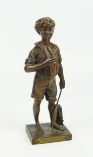 ADOLPHE JEAN LAVERGNE 1852-1901 BRONZE LE PECHEUR: Adolphe Jean Lavergne (French 1852-1901) Le Pecheur Bronze Boy. Weight - 753.1 grams. Measures - 7 3/8" high x 3 1/2" wide.