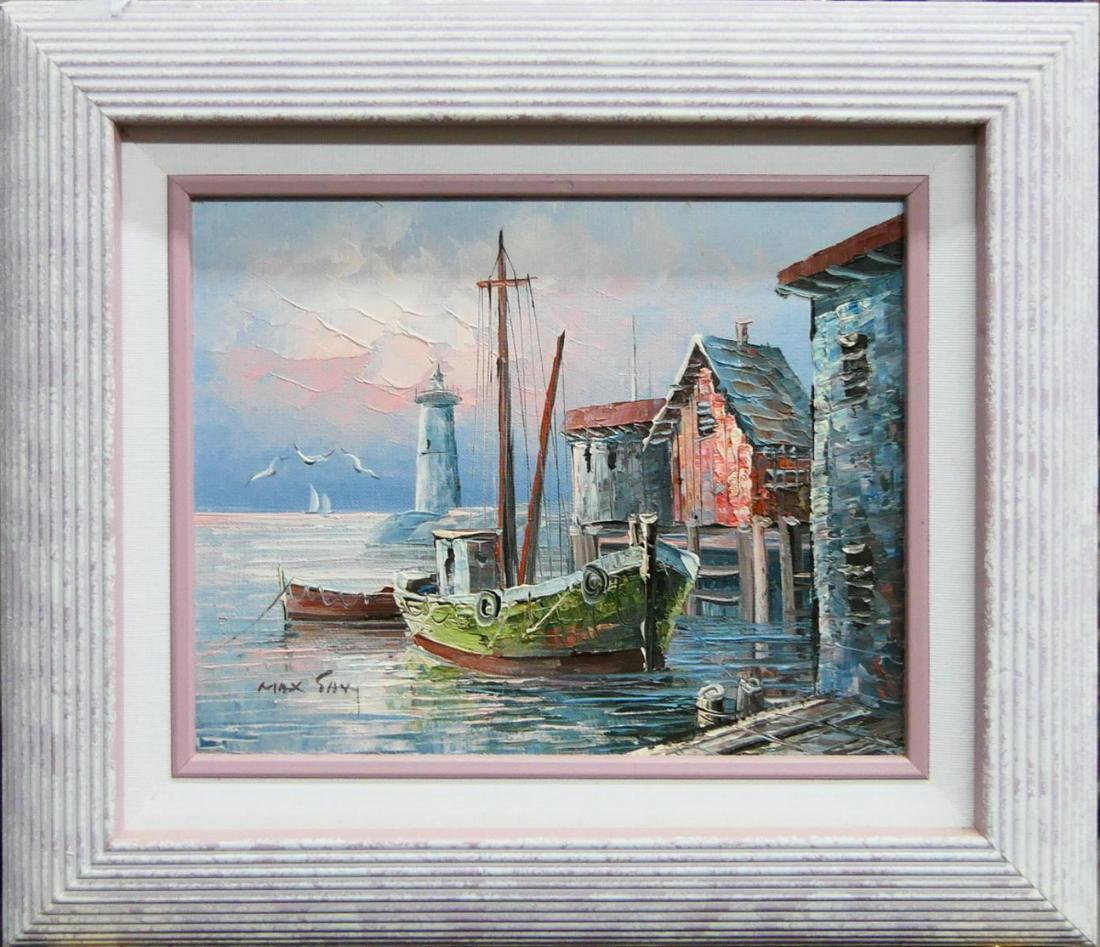 MAX SAVY  HARBOR SCENE OIL PTG FRENCH 1918-2010 (1 of 3)