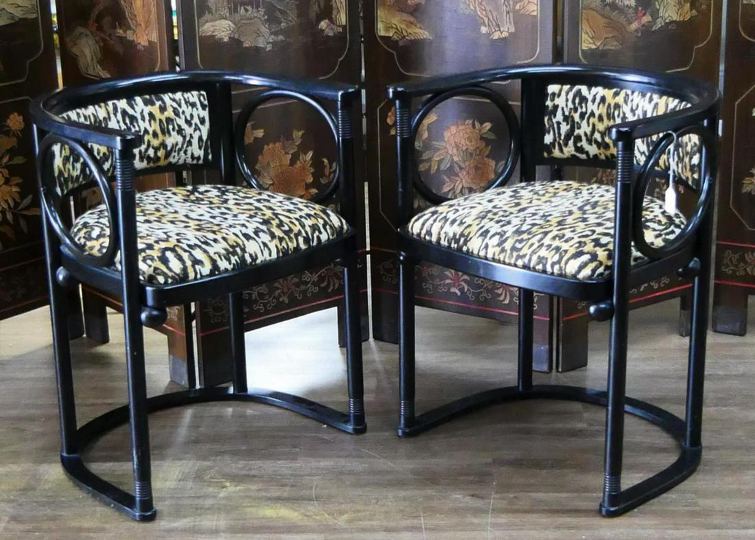 PR JOSEPH HOFFMAN MID CENTURY UPHOLSTERED CHAIRS: Both have their original plaque to base