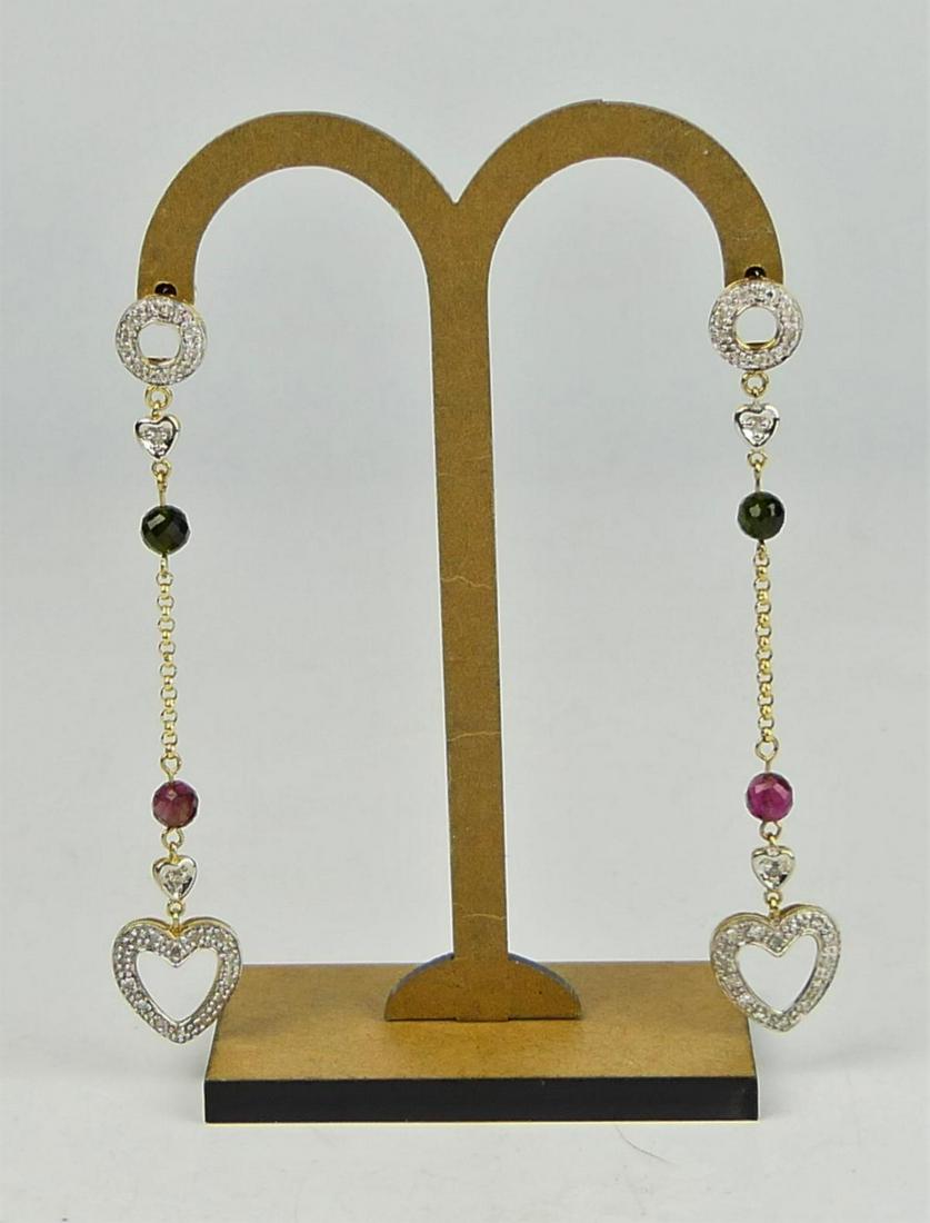 14KT YELLOW GOLD DIAMOND EMERALD RUBY EARRINGS (1 of 5)