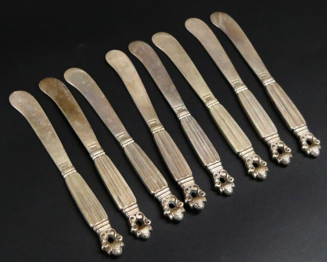 GEORG JENSEN ACORN STERLING (8) BUTTER SPREADERS (1 of 3)