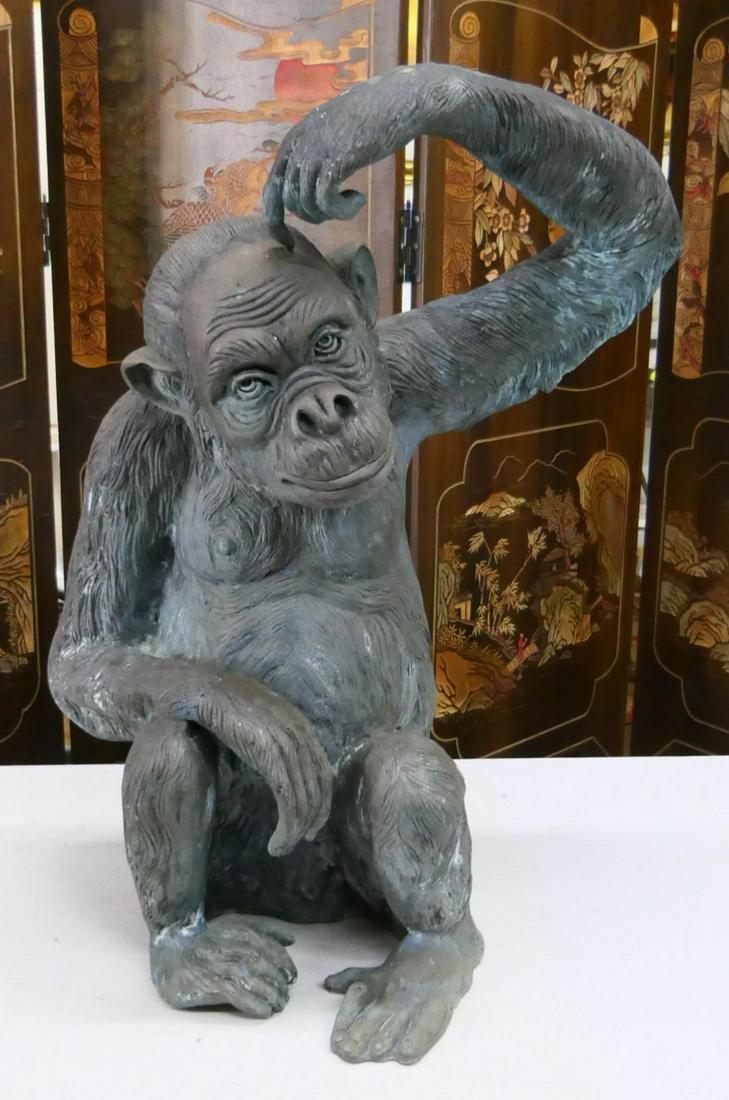 LARGE BRONZE SCULPTURE OF SEATED MONKEY (1 of 4)