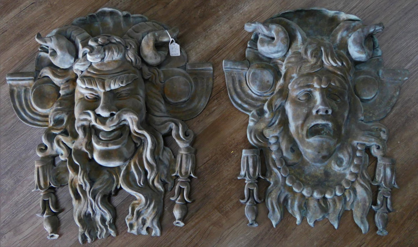 PAIR OF LARGE BRONZE SATYR WALL PLAQUE SCULPTURES (1 of 3)