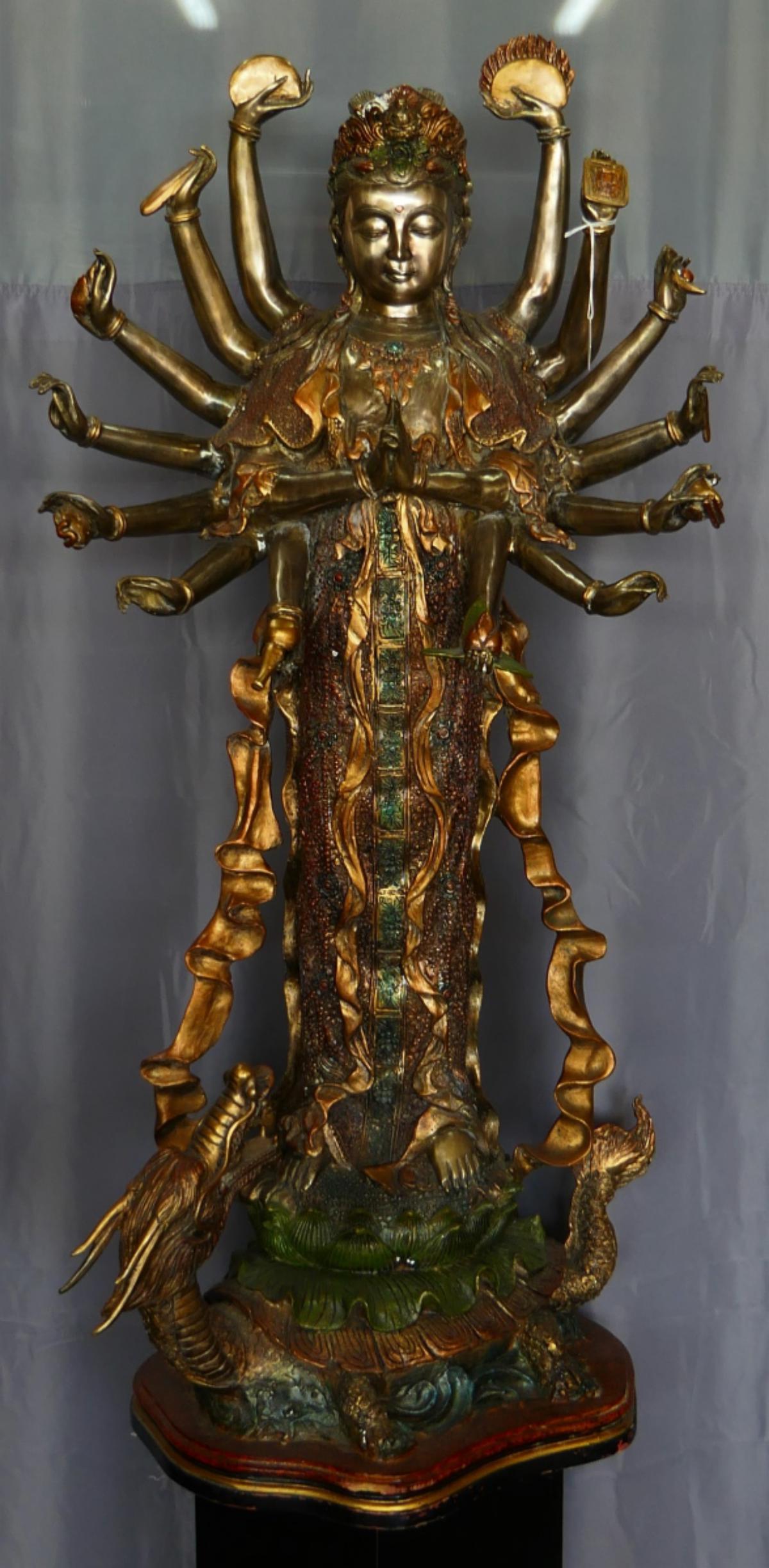 LARGE CHINESE POLYCHROME QUAN YIN ON DRAGON TURTLE (1 of 9)