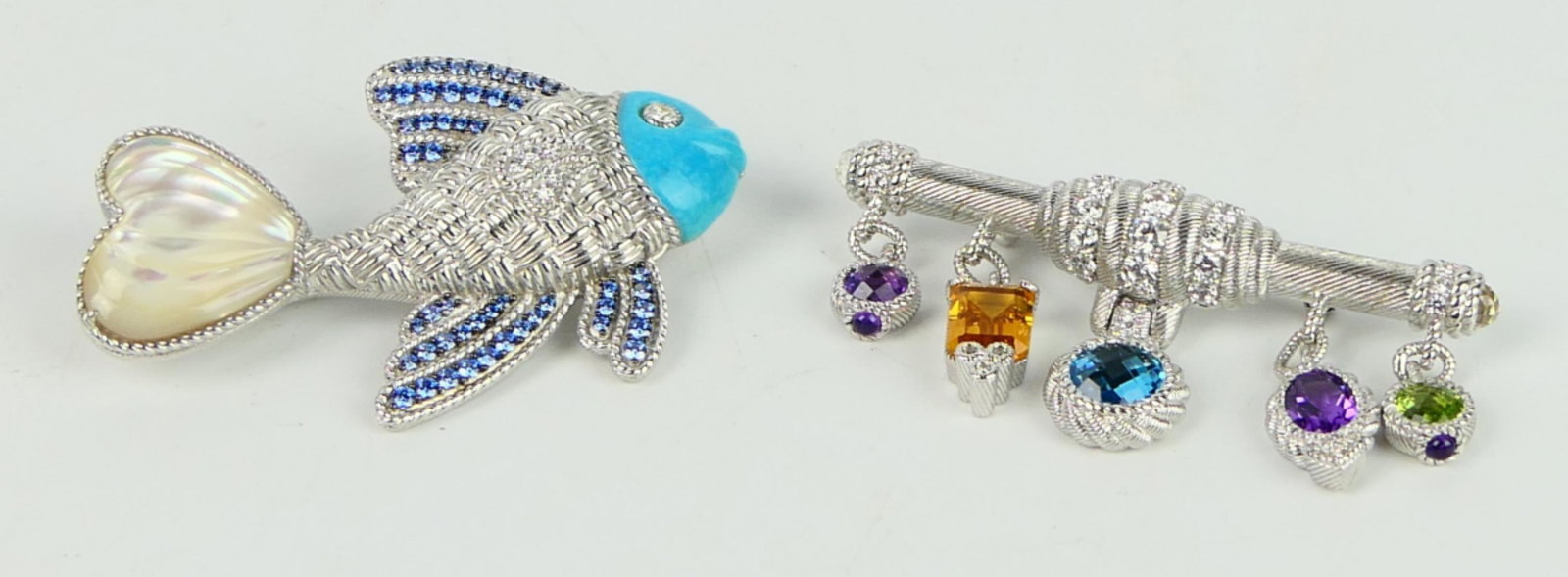 JUDITH RIPKA 2 LARGE STERLING BROOCHES GEMSTONES (1 of 4)